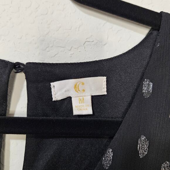 Collective Concepts Black Silver Dot Chiffon Mini Dress Medium Sheer Boho Party - Picture 5 of 8